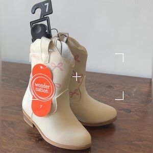 NWT Wonder Nation Cowgirl Boots Cream with Pink Bows Toddler Girl Size 7